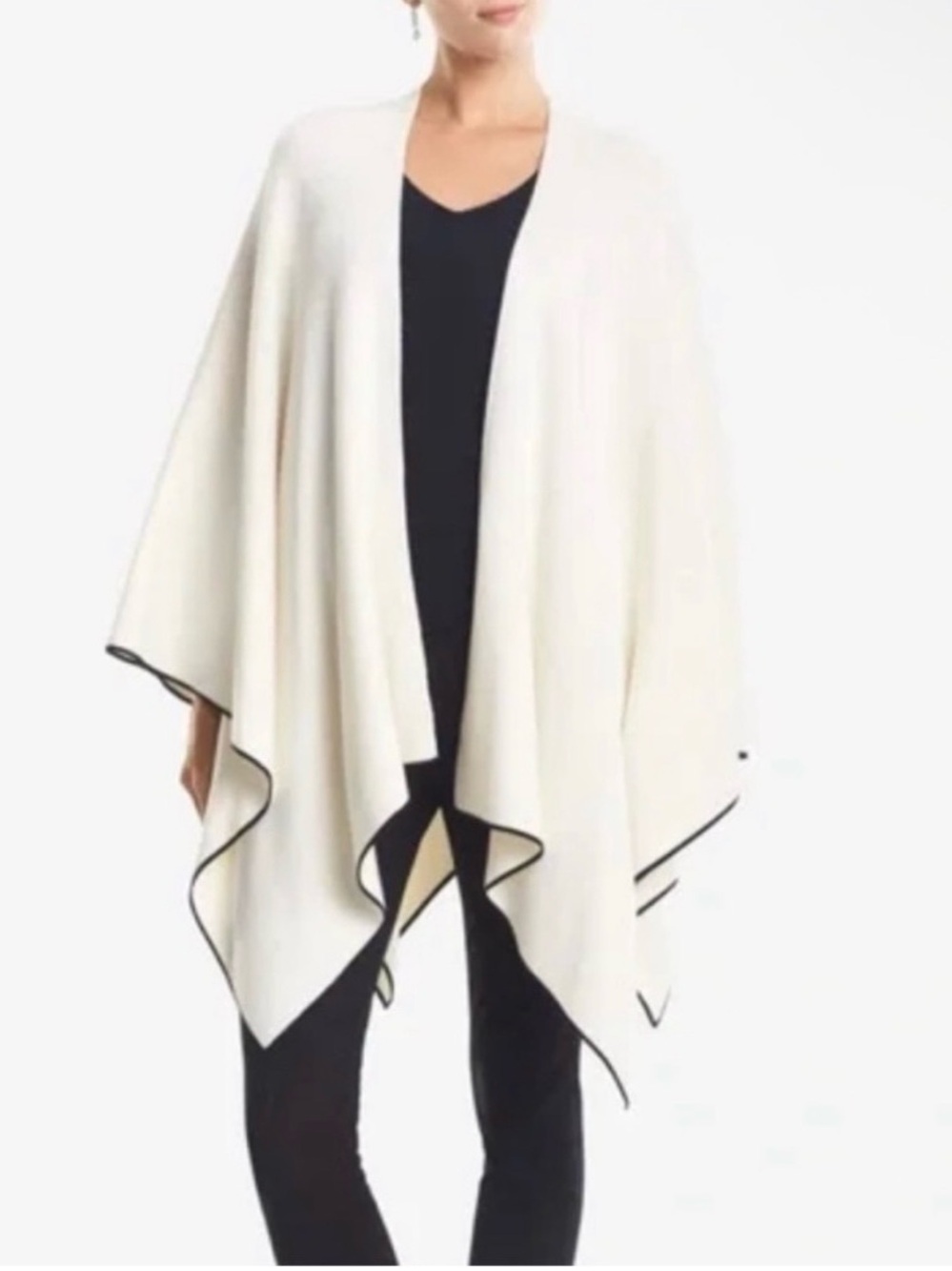 NWT M.M.LaFleur The Angelou Shawl Contrast Trim/ Ivory / Cotton Cashmere